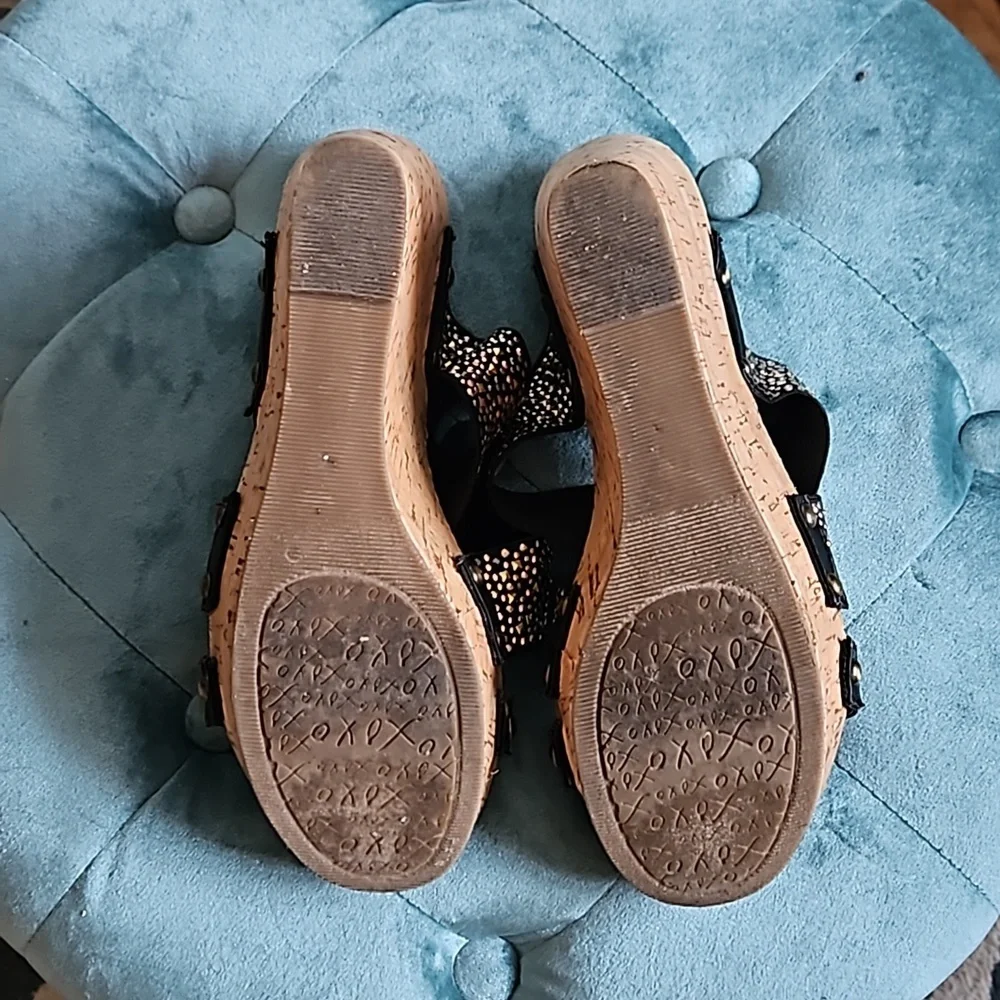 XOXO Belicia Studs Cork Wedge Platform Slides Sandals sz 7